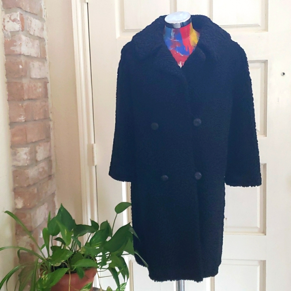 Women's Black Double-Breasted Persian Lamb Fur Coat